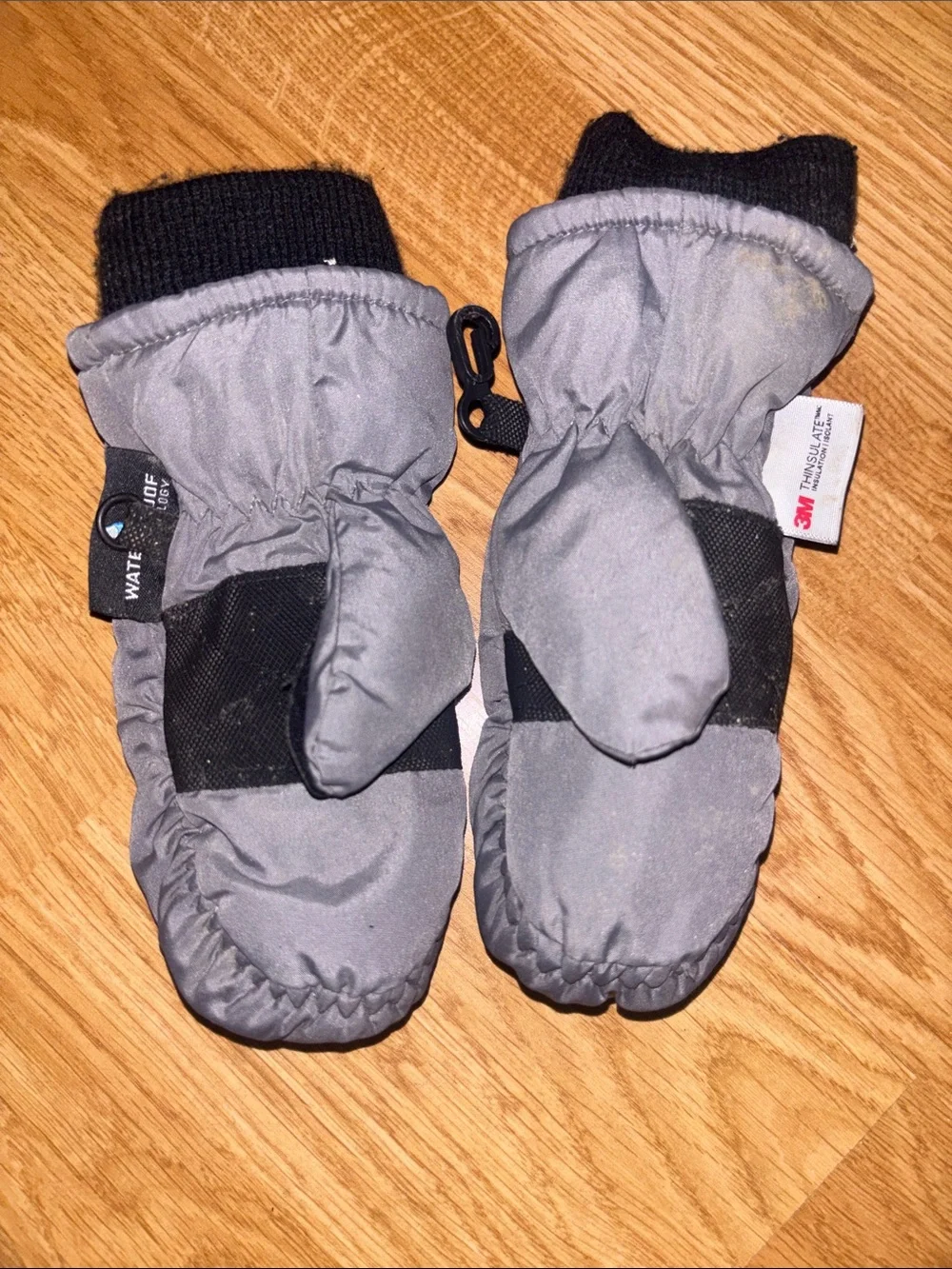 3M Thinsulate Gray Kids Mittens with Orange Robot Embroidery